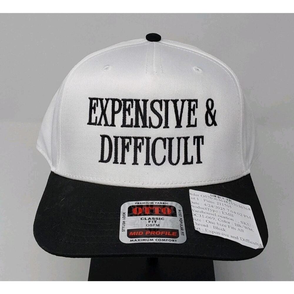 Expensive & Difficult Snapback Hat Black White OTTO Mid Profile Cap